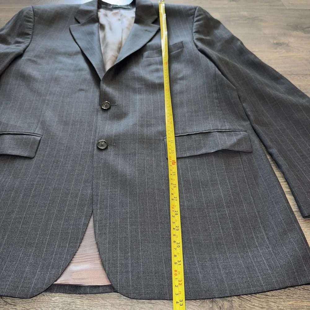Vtg RALPH LAUREN Men's Blazer Sport Coat Striped Gray Cashmere Wool‎ Jacket 44L